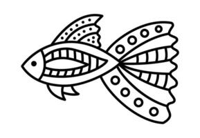 Hand drawn linear fish isolated on white. Bold coloring page for kids vector