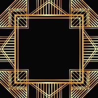 Golden decorative empty frame. Art Deco square line art border for social media, post card, banner on black vector