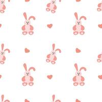 Seamless, childish pattern with pink bunnies on a white background vector