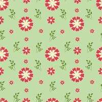 Seamless pattern with red flowers on green background vector