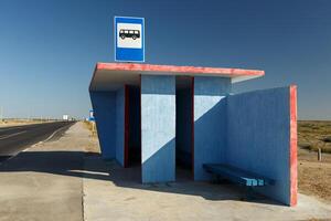 empty bus stop, waiting place for the bus, Kazakhstan photo
