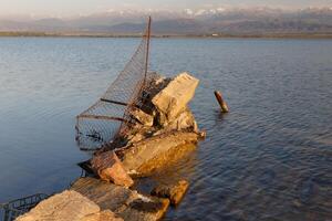 broken fence in the water photo