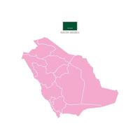 Pink map of Saudi Arabia's territories, featuring states and borders. White flat design isolated on a white background. Highly detailed illustration. vector