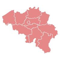 Red map of Belgium with states and territorie vector