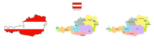 Three Austria Maps with States and Flag Illustration vector