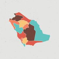 Colored vintage map of Saudi Arabia's territories, featuring states and borders. White flat design isolated on a white background. Highly detailed illustration. vector