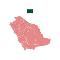 Red map of Saudi Arabia's territories, featuring states and borders. White flat design isolated on a white background. Highly detailed illustration. vector