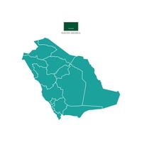 Turquoise map of Saudi Arabia's territories, featuring states and borders. White flat design isolated on a white background. Highly detailed illustration. vector