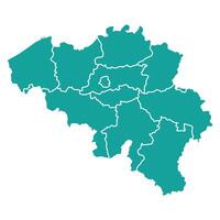 Turquoise map of Belgium with states and territorie vector