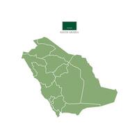 Green map of Saudi Arabia's territories, featuring states and borders. White flat design isolated on a white background. Highly detailed illustration. vector