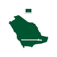 Silhouette map of Saudi Arabia's territories styled with the national flag. An outline design without regions, isolated on a white background. Highly detailed illustration. vector