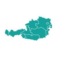 Turquoise Map of Austria with States and Territories vector