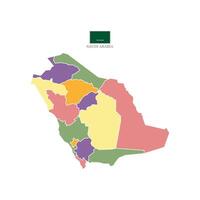Colored map of Saudi Arabia's territories, featuring states and borders. White flat design isolated on a white background. Highly detailed illustration. vector