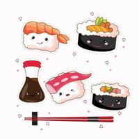 A set collection of kawaii sushi stickers vector