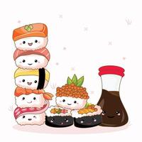 A cute stack collection of kawaii-style sushi vector
