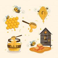 Honey and bee hive icons set vector