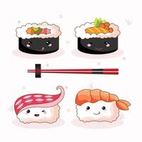 A cute collection of kawaii-style sushi with smiling faces vector
