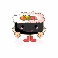 Cute Japanese kawaii sushi roll character vector