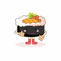Adorable Japanese kawaii sushi roll character vector