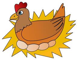 Illustration of a hen brooding her eggs in a nest vector