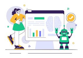 AI Research and Development Illustration with Machine Learning Engineers and Big Data Visualization vector