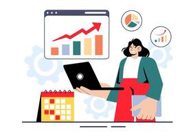 Business Strategy and Management Illustration Featuring Team Collaboration in a Flat Cartoon Background vector