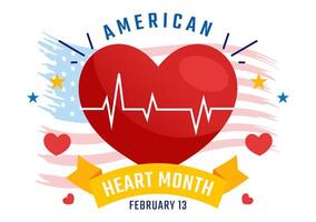 February American Heart Month Concept with Red Heart and USA Flag in Flat Style Background vector