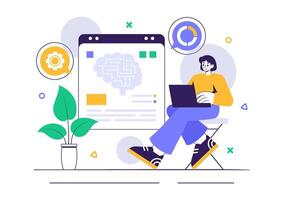 Data-Driven Machine Learning Illustration featuring Scientists and Engineers in a Tech Background vector