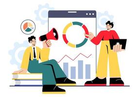 Corporate Manager Illustration Highlighting Financial Reporting and Goal-Oriented Strategies in a Flat Style vector