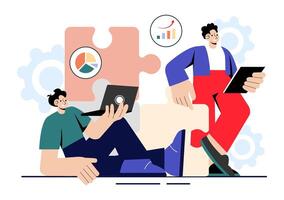 Corporate Team Illustration Highlighting Financial Planning and Strategic Goal Setting in a Flat Background vector
