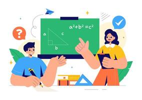 Illustration of Mathematics Learning Tools with Formulas and Geometry Symbols in a Flat Background vector