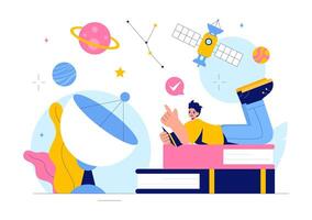 Space Exploration Illustration Featuring a Starry Sky with Galaxies and Planets in Outer Space vector