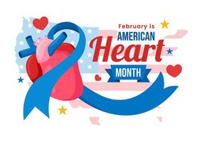 February Health Month Design Highlighting Heart Awareness with Flag and Heart vector