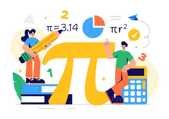 Mathematics Education Illustration with School Stationery and Mathematical Symbols in a Flat Cartoon Background