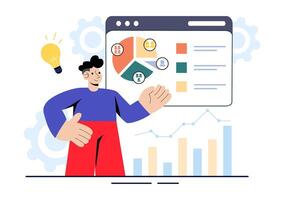 Strategic Planning Illustration of Top Managers Analyzing Financial Reports in a Flat Style Background vector
