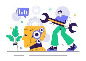 AI and Machine Learning Illustration Showcasing Scientists and Engineers Analyzing Big Data vector