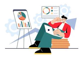 Professional Managers Illustration Showcasing Project Management and Financial Analysis in a Flat Design vector