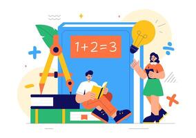 Flat Style Mathematics Illustration Featuring School Supplies and Mathematical Formulas vector