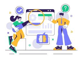 Machine Learning and Big Data Illustration with Scientists and Engineers in a Flat Style Background vector