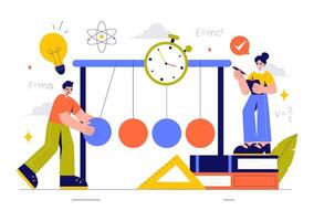 Science and Physics Learning Illustration with Students Exploring Forces and Energy vector