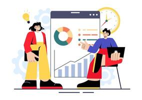 Teamwork and Leadership Illustration of Managers Planning Business Strategies in a Flat Style Background vector