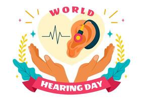 Awareness Campaign for World Hearing Day on March 3rd with Flat Healthcare Background vector