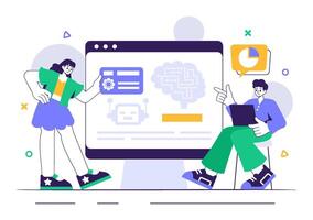 Machine Learning and AI Jobs Illustration with Scientists Analyzing Data in a Flat Cartoon Style vector
