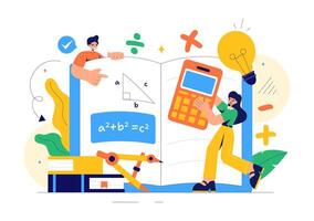Math Learning Concept Illustration with Stationery and Symbols in a Flat Cartoon Style vector