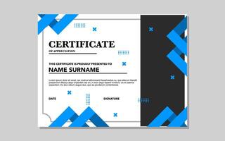 certificate template for appreciation in black and blue. vector
