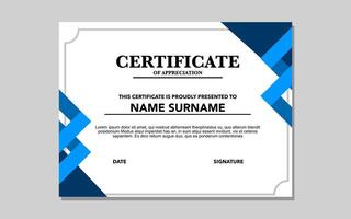 certificate template for appreciation in blue color. vector