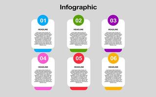 colorful 6 step infographic template for business, presentations and banners. vector