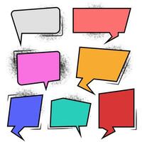 speech bubbles rectangular and elements balloon communication message set with black halftone shadows pop art style on isolated background vector