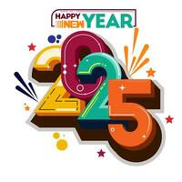 Typography 2025 colorful Happy New Year card, poster, banner and card design vector