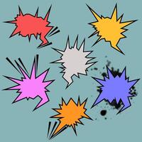 set of comic splash speech bubbles and elements balloon communication message set with black halftone shadows pop art style on isolated background vector